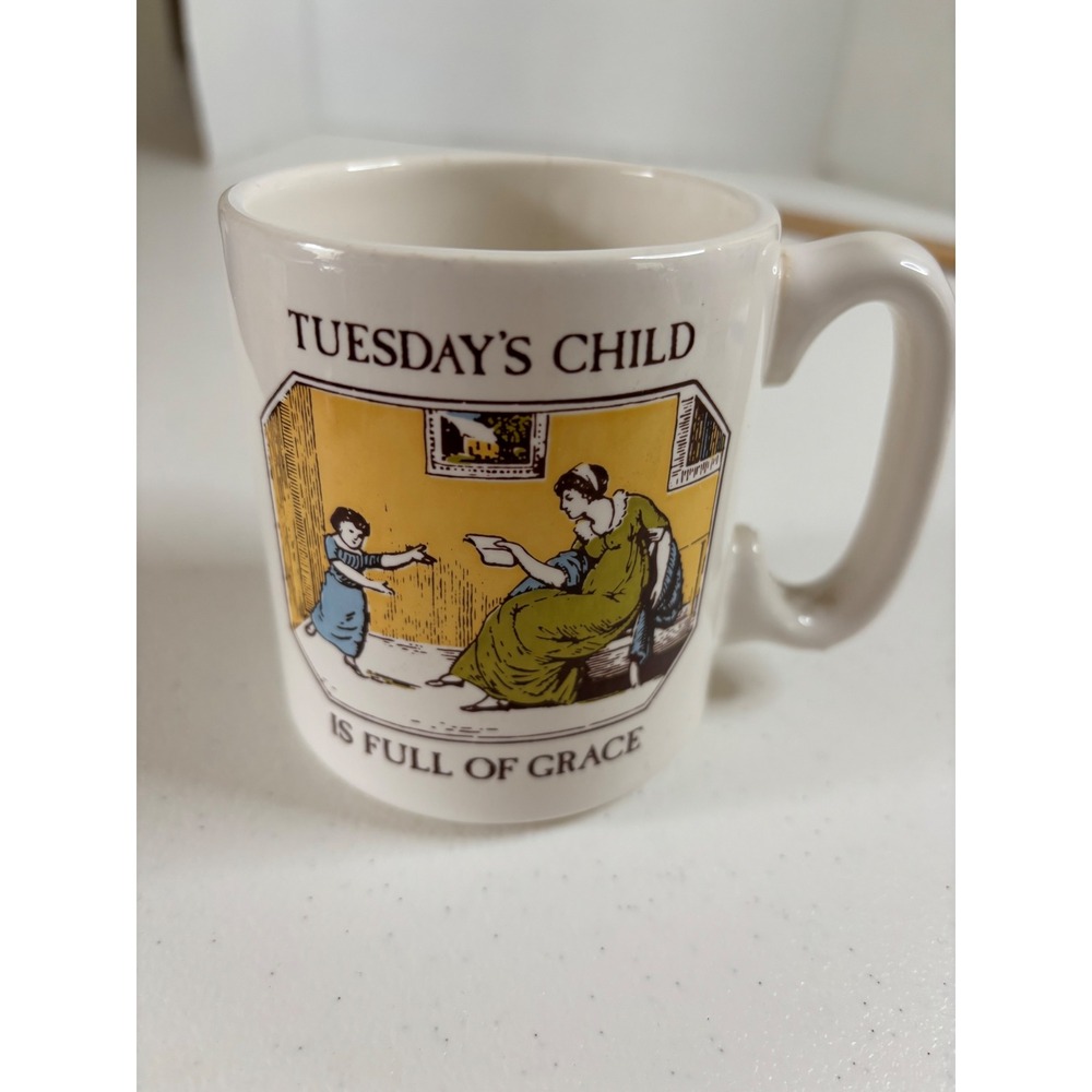 Vintage Tuesdays Child Is Full Of Grace Ceramic Coffee Mug Nursery Rhyme White